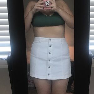 White button up denim skirt
